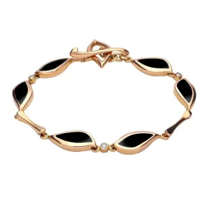 18ct Rose Gold Whitby Jet 0.21ct Diamond Six Stone Leaf Bracelet