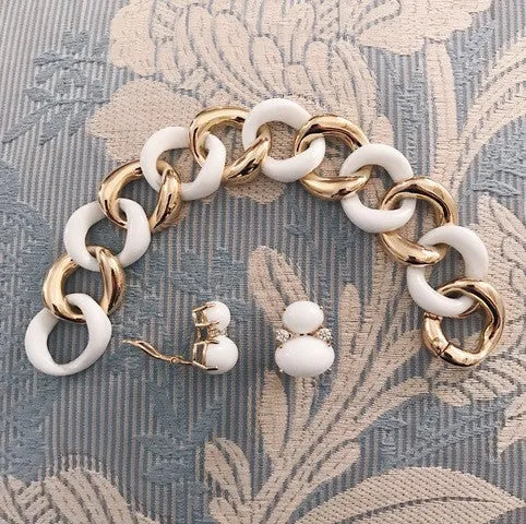 18k Yellow Gold and White Ceramic curb Link Bracelet