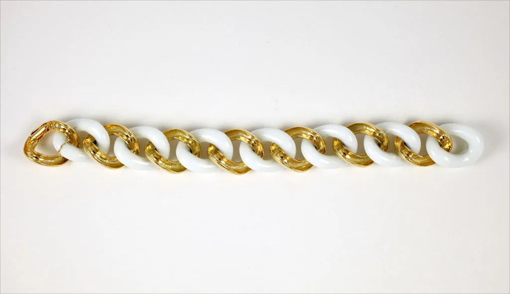 18k Yellow Gold and White Ceramic curb Link Bracelet