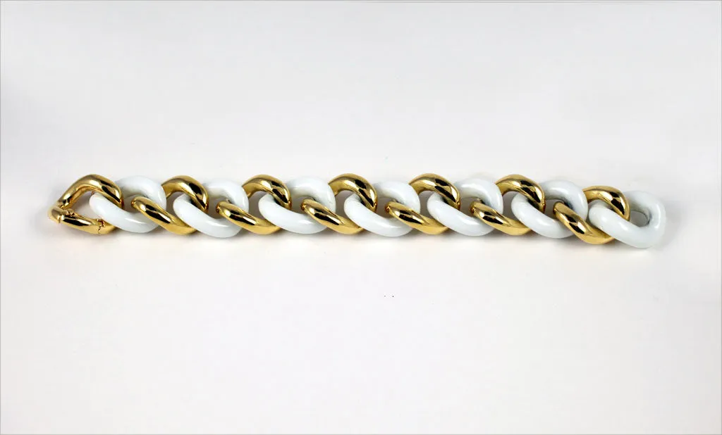 18k Yellow Gold and White Ceramic curb Link Bracelet