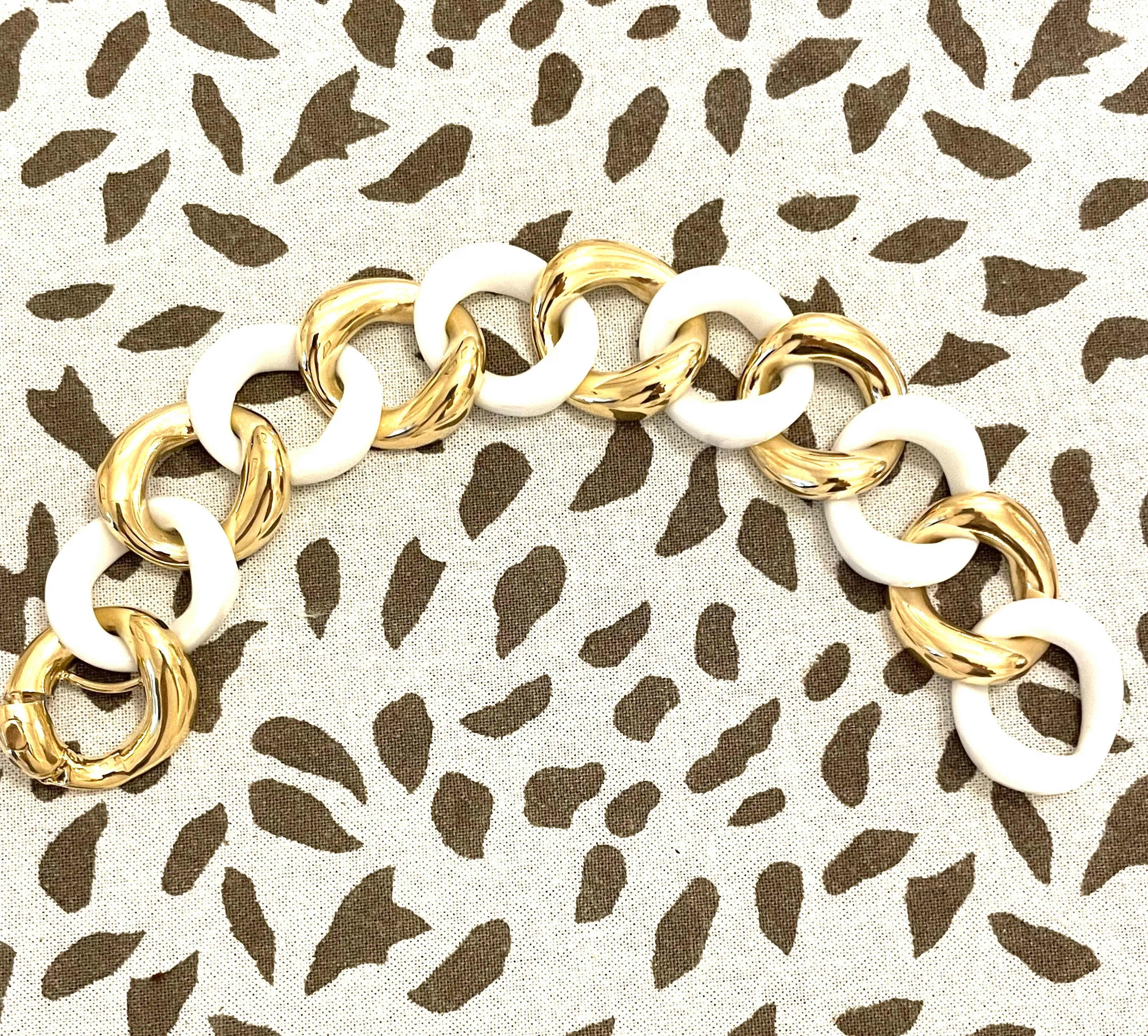 18k Yellow Gold and White Ceramic curb Link Bracelet