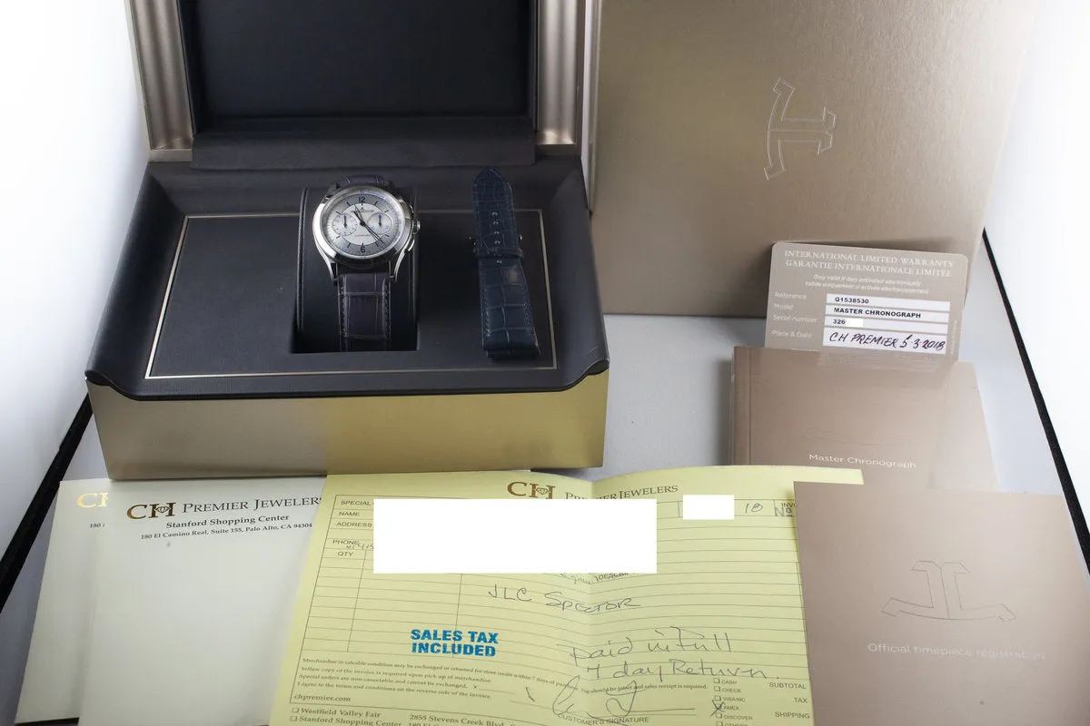 2018 Jaeger LeCoultre Master Chronograph Q1538530 with Box and Papers