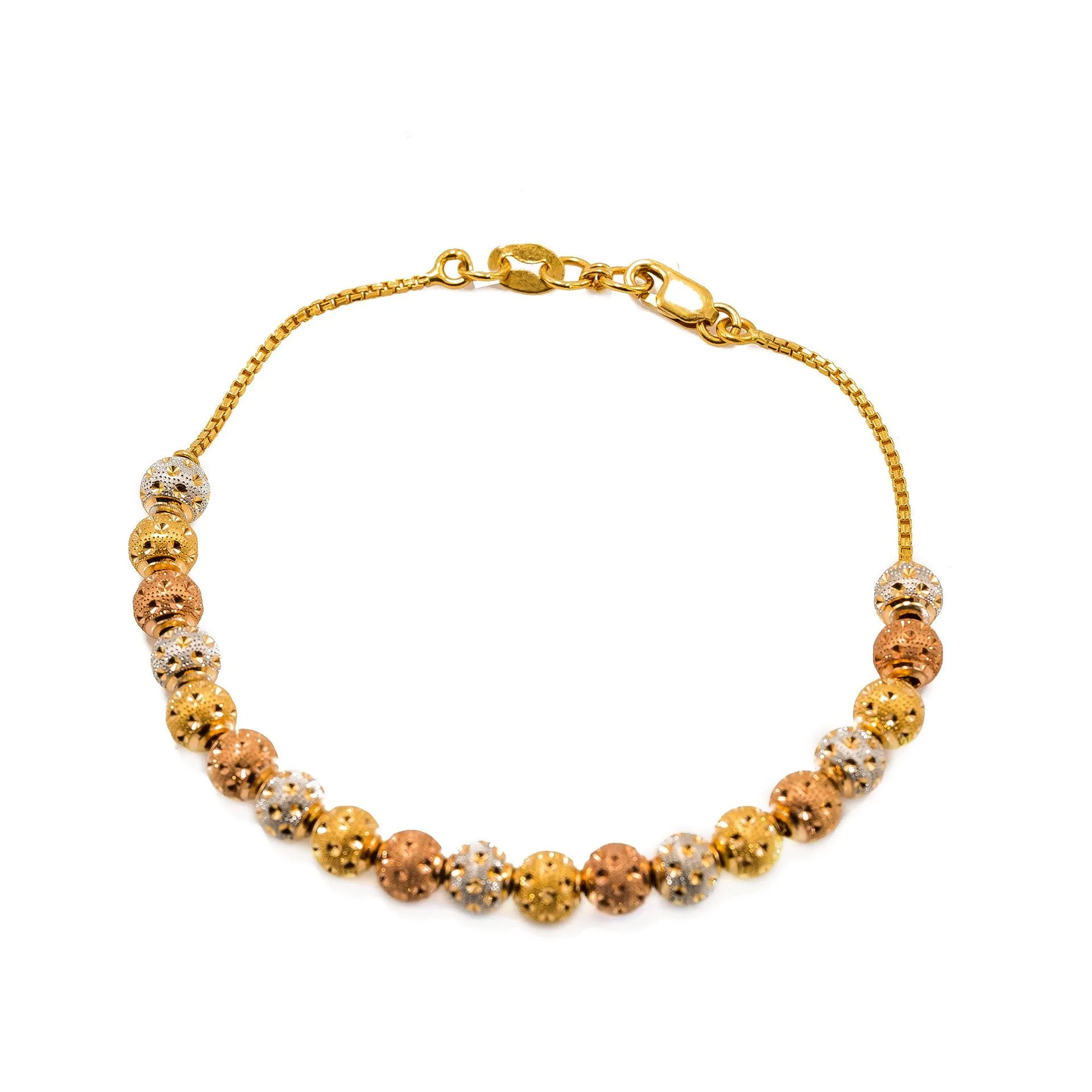 22K Multi Tone Gold Bracelet W/ Dimpled Bead Balls