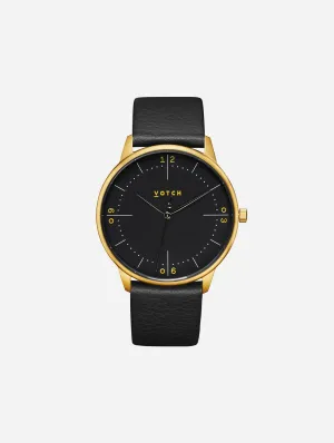 Aalto Watch with Gold & Black Dial | Black Vegan Leather Strap