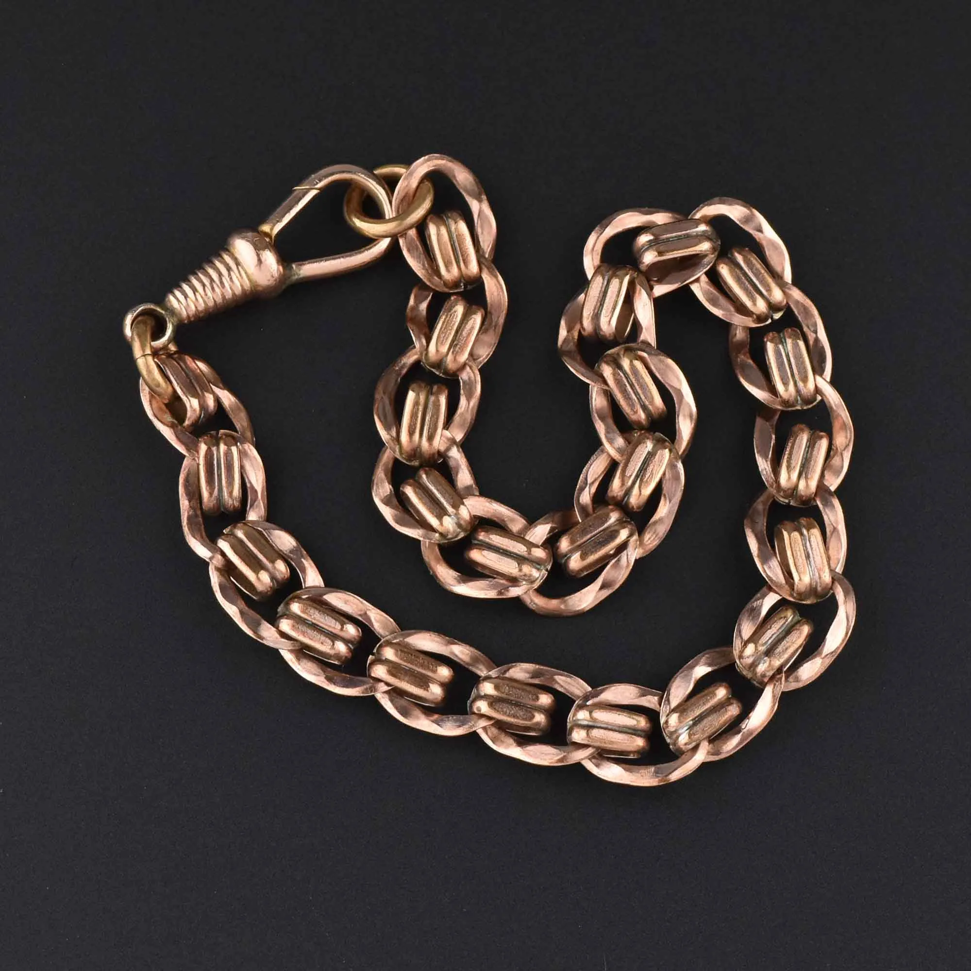 Antique Edwardian Rolled Rose Gold Watch Chain Bracelet