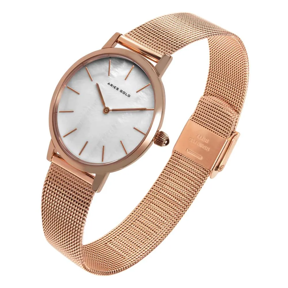 ARIES GOLD COSMO ROSE GOLD STAINLESS STEEL L 1024 RG-MP MESH STRAP WOMEN'S WATCH