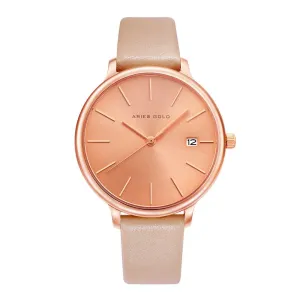 ARIES GOLD ENCHANT FLEUR ROSE GOLD STAINLESS STEEL L 5035 RG-RG LEATHER STRAP WOMEN'S WATCH