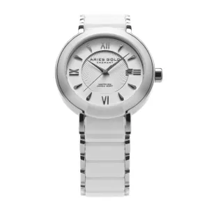 ARIES GOLD ENCHANT LUMINA SILVER L 8146L S-WHITE CERAMIC WOMEN'S WATCH