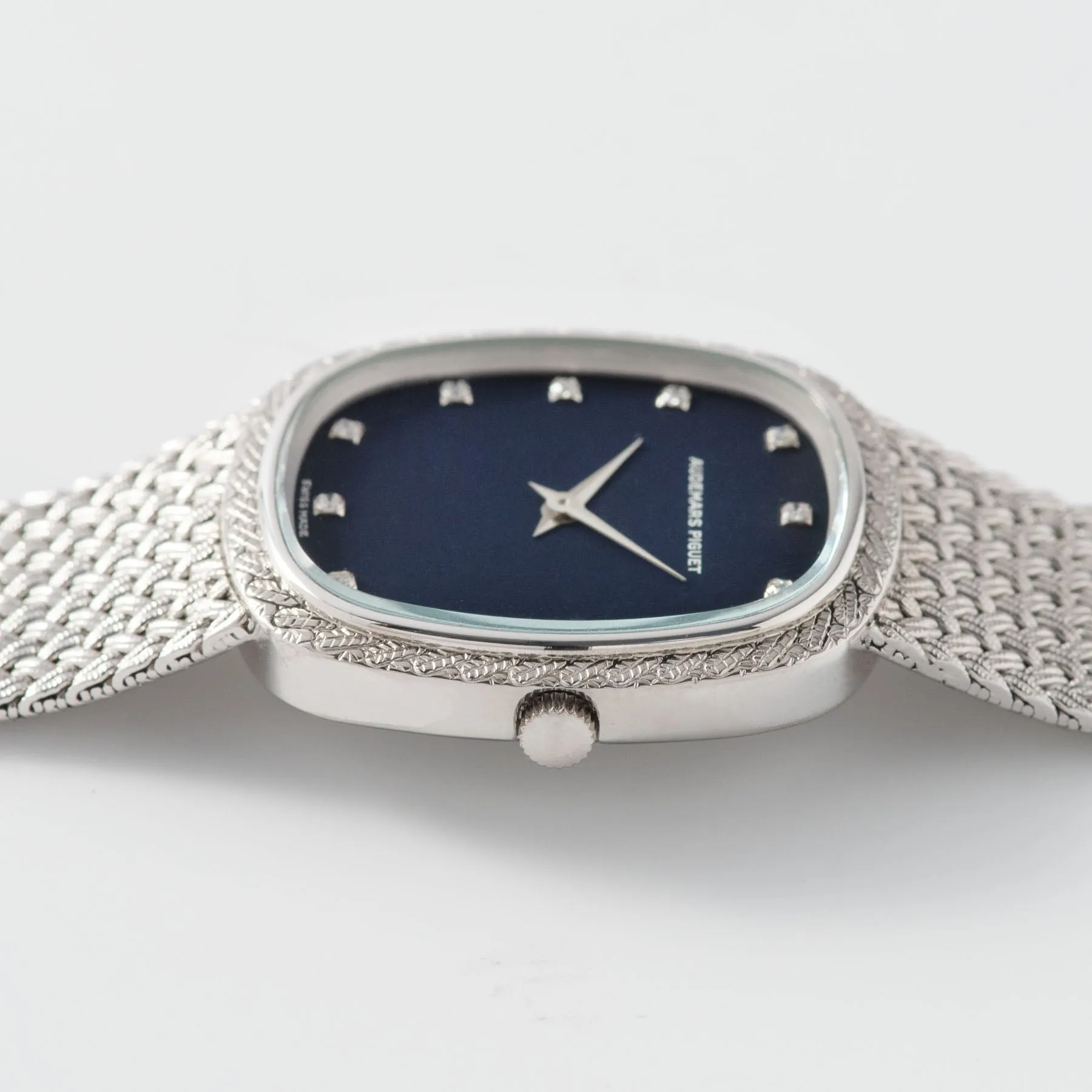 Audemars Piguet Steel Integrated Bracelet Dress Watch Blue Dial