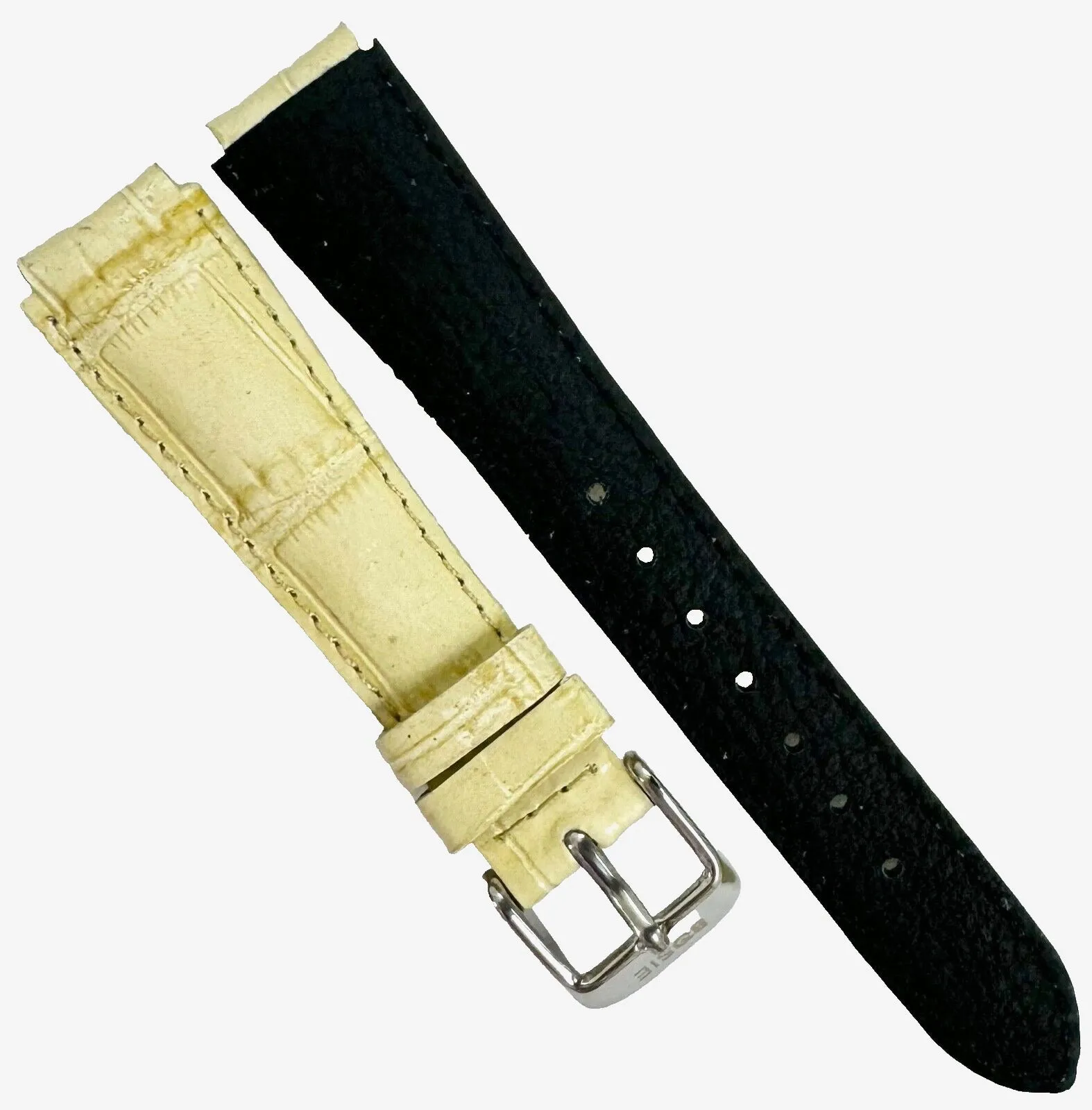 Beige Genuine Leather Watch Bands 15mm Alligator Grain Padded, Stitched