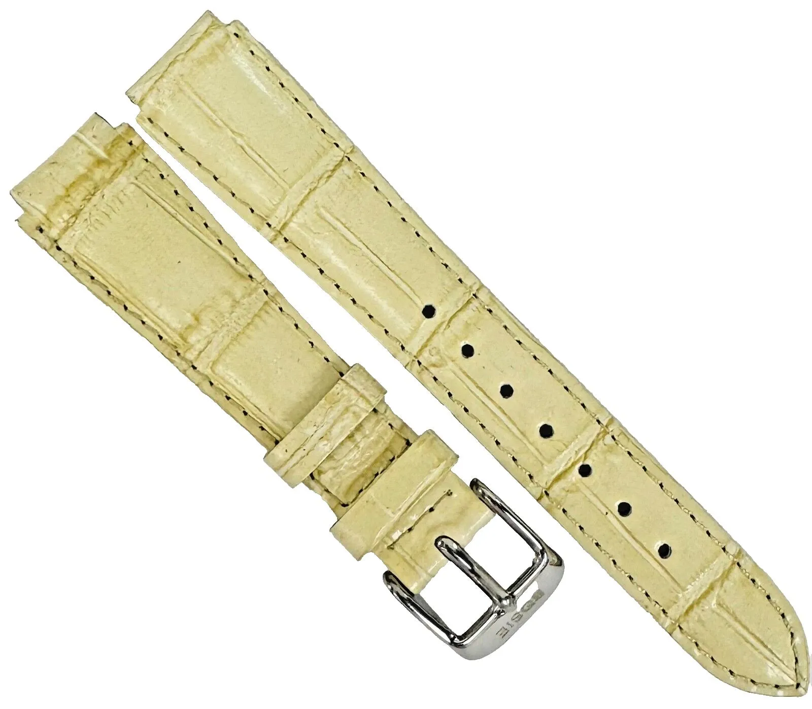 Beige Genuine Leather Watch Bands 15mm Alligator Grain Padded, Stitched