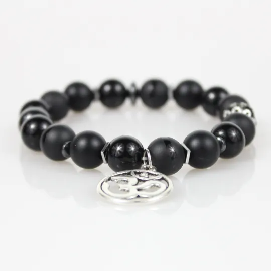 Black Onyx OM Bead Bracelet Set