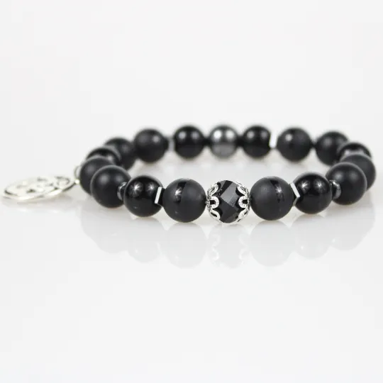 Black Onyx OM Bead Bracelet Set