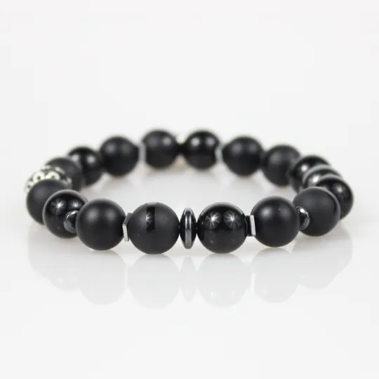 Black Onyx OM Bead Bracelet Set