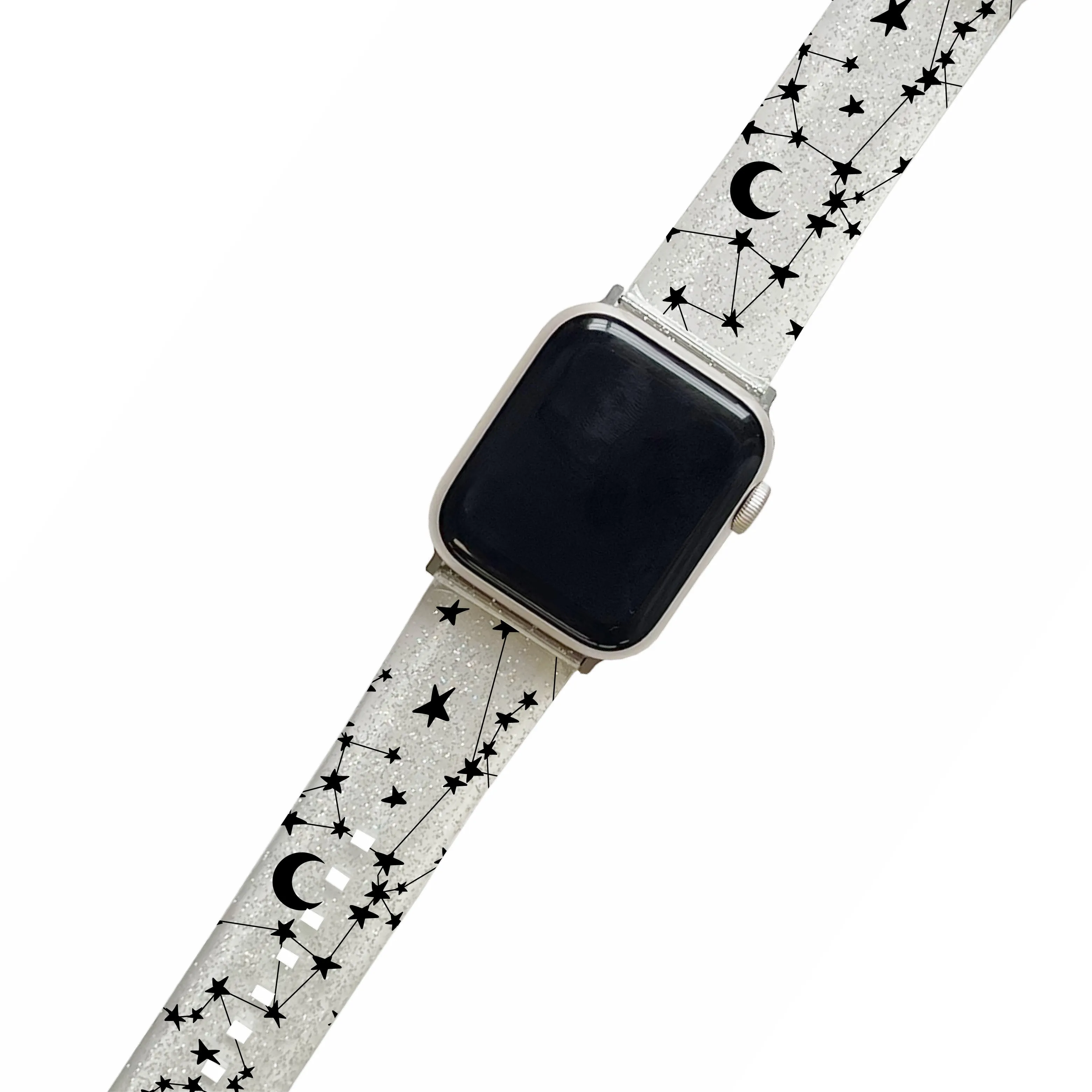 Black Stars & Moons - Clear Glitter Smartwatch Strap