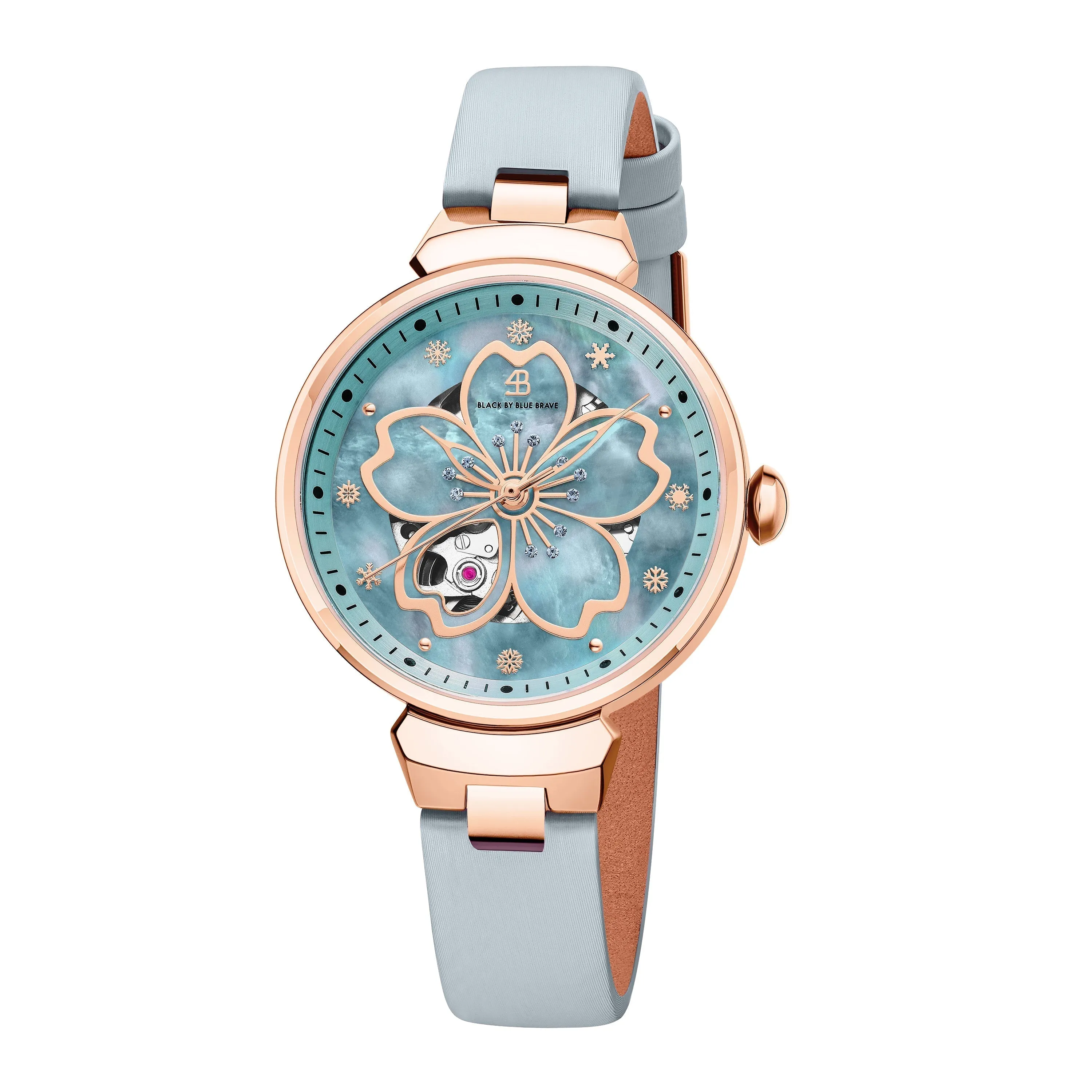 BLUE CHERRY BLOSSOM 36MM AUTOMATIC WATCH & FLOWER CERAMIC  JEWELLERIES（EARRINGS & BRACELET & NECKLACE）