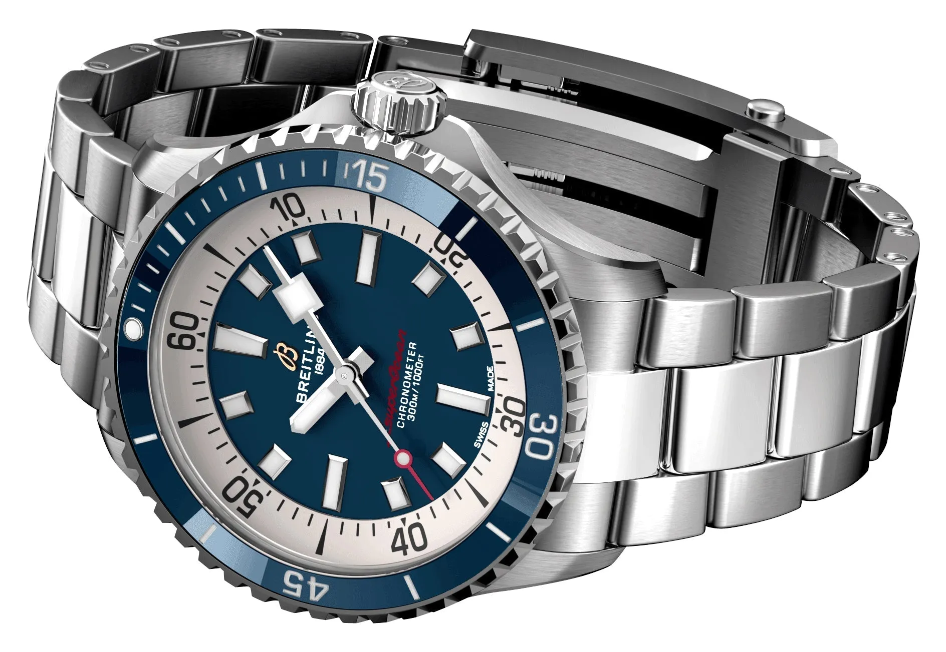 Breitling Superocean Automatic Chronometer Stainless Steel Blue Dial Divers Mens Watch A17375E71C1A1