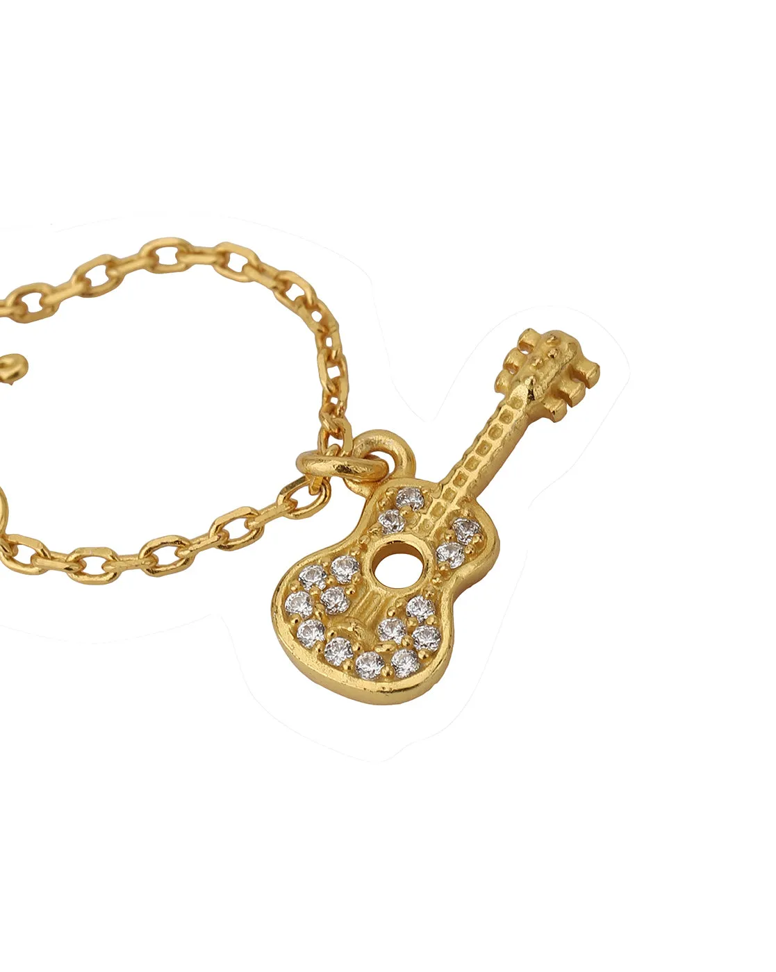 Carlton London Gold Plated Cz Studded Guitar Shape Watch Charm For Women