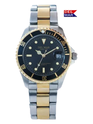 Del Mar Watch Men's Long Life Classic Coronado Two-Tone Black Face & Bezel Watch #50117