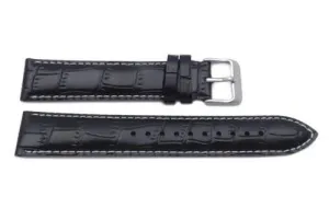 FITS  Seiko Black Crocodile Grain Leather 19mm Watch Band