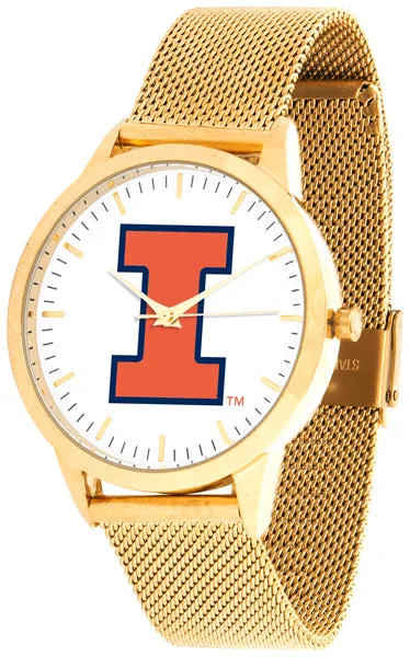 Illinois Fighting Illini Statement Mesh Band Unisex Watch - Gold