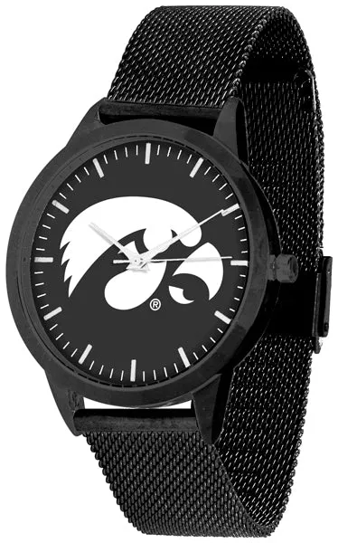 Iowa Hawkeyes Statement Mesh Band Unisex Watch - Black - Black Dial