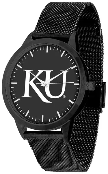 Kansas Jayhawks Statement Mesh Band Unisex Watch - Black - Black Dial