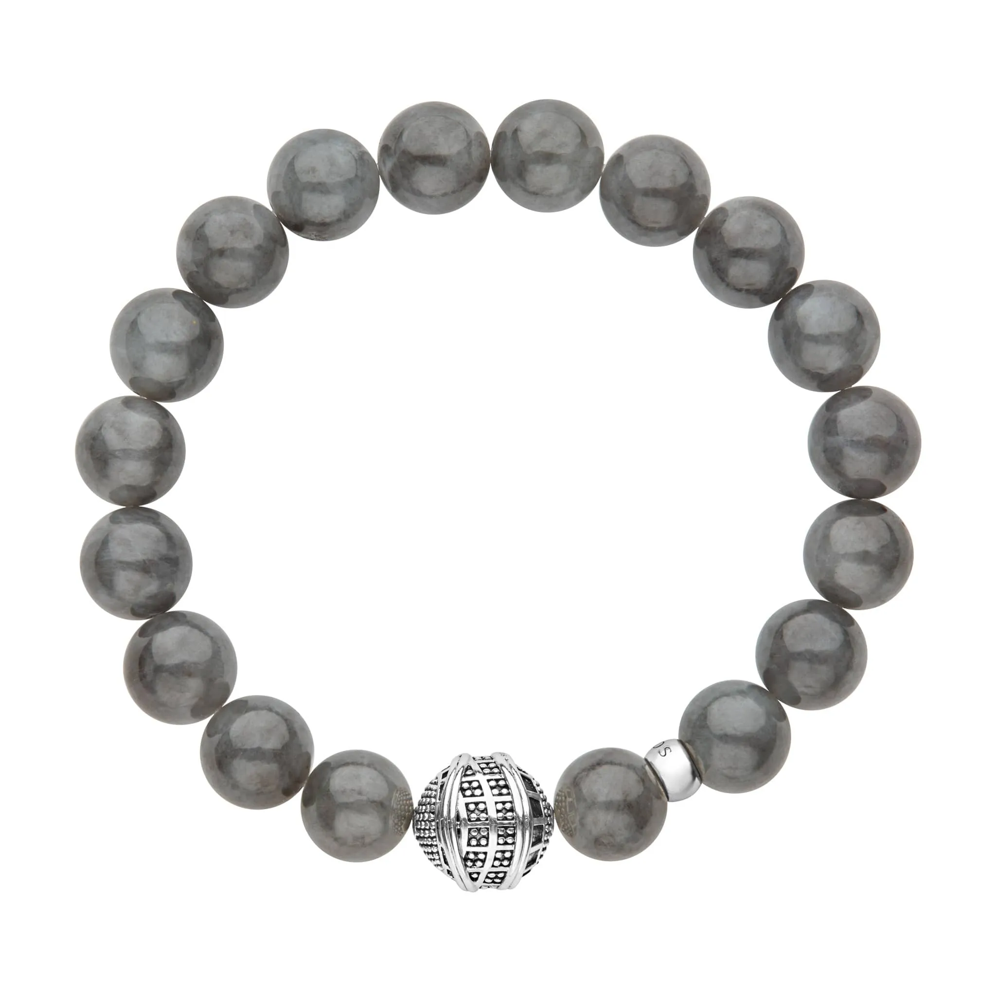 Keep Memory Alive Black Jade Silver Station Bead Bracelet