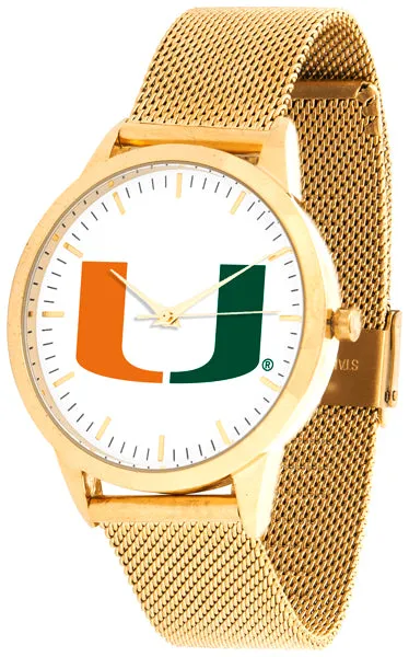 Miami Hurricanes Statement Mesh Band Unisex Watch - Gold