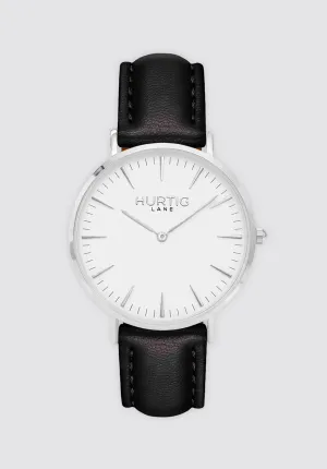 Mykonos Vegan Leather Watch Silver | White & Black