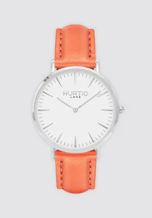 Mykonos Vegan Leather Watch Silver | White & Coral