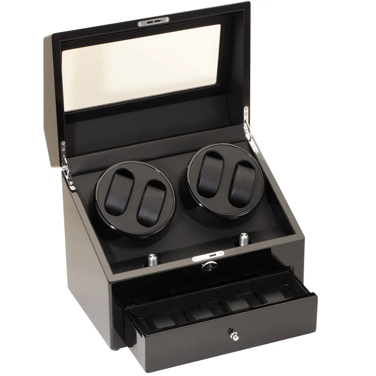 Piano Black Four Watch Winder With Extra Storage