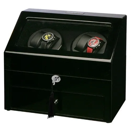 Piano Black Four Watch Winder With Extra Storage