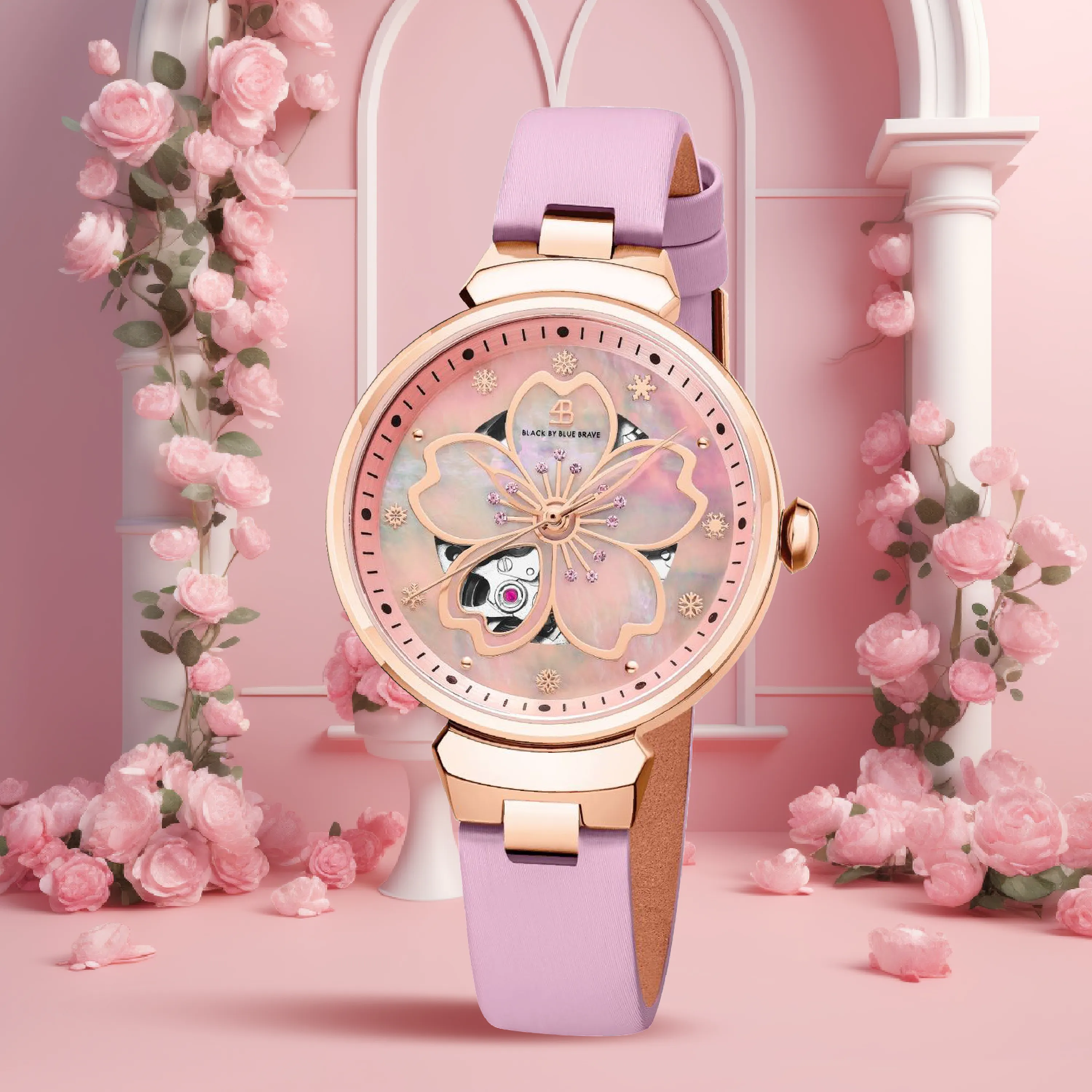 PINK CHERRY BLOSSOM 36MM AUTOMATIC WATCH & CHERRY BLOSSOM BRACELET