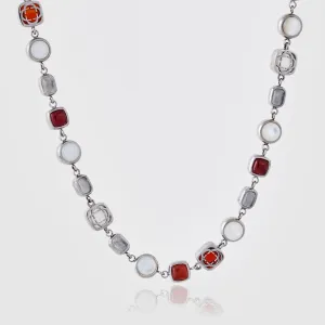 Red Crystal Gemstone Necklace (Silver)