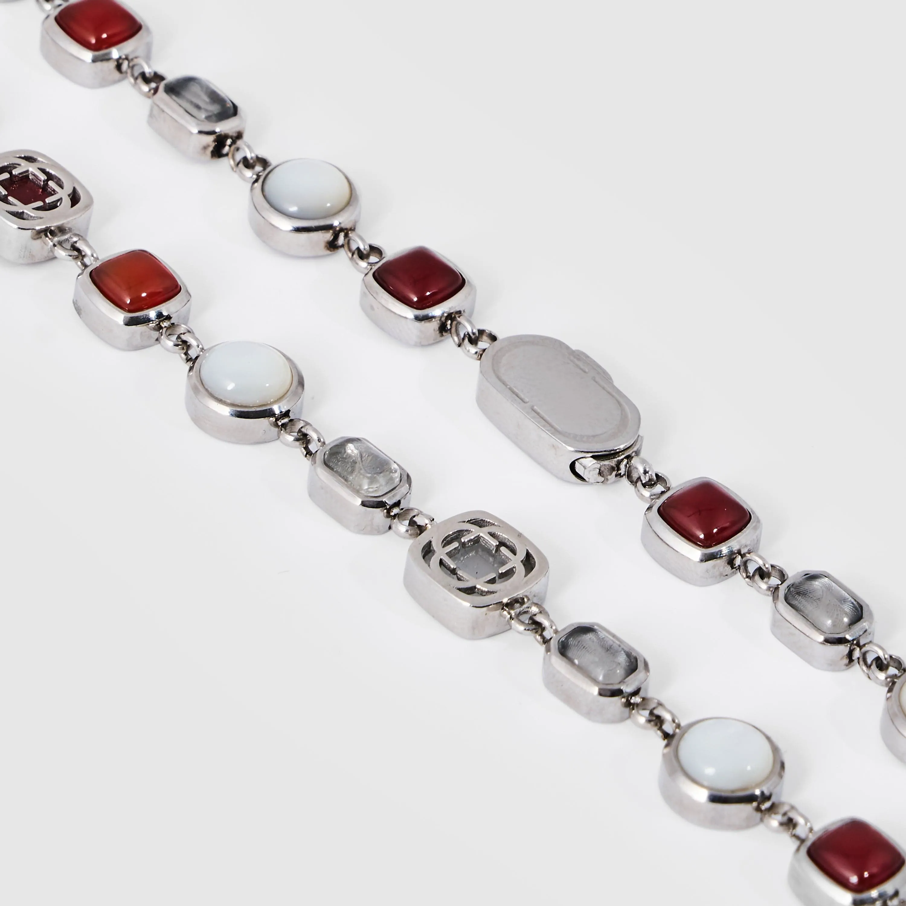 Red Crystal Gemstone Necklace (Silver)