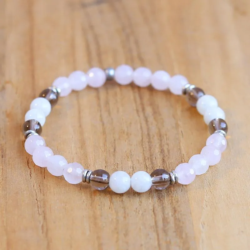 Rose Quartz Moonstone and Smoky Quartz Bracelet