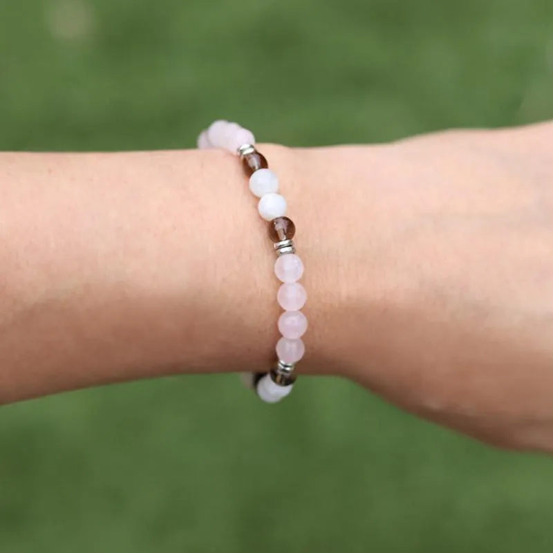 Rose Quartz Moonstone and Smoky Quartz Bracelet