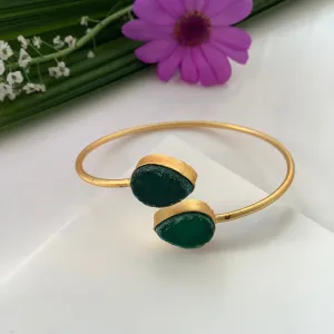 Salvanity Brass Gold Simple Rough stone bracelet - Green