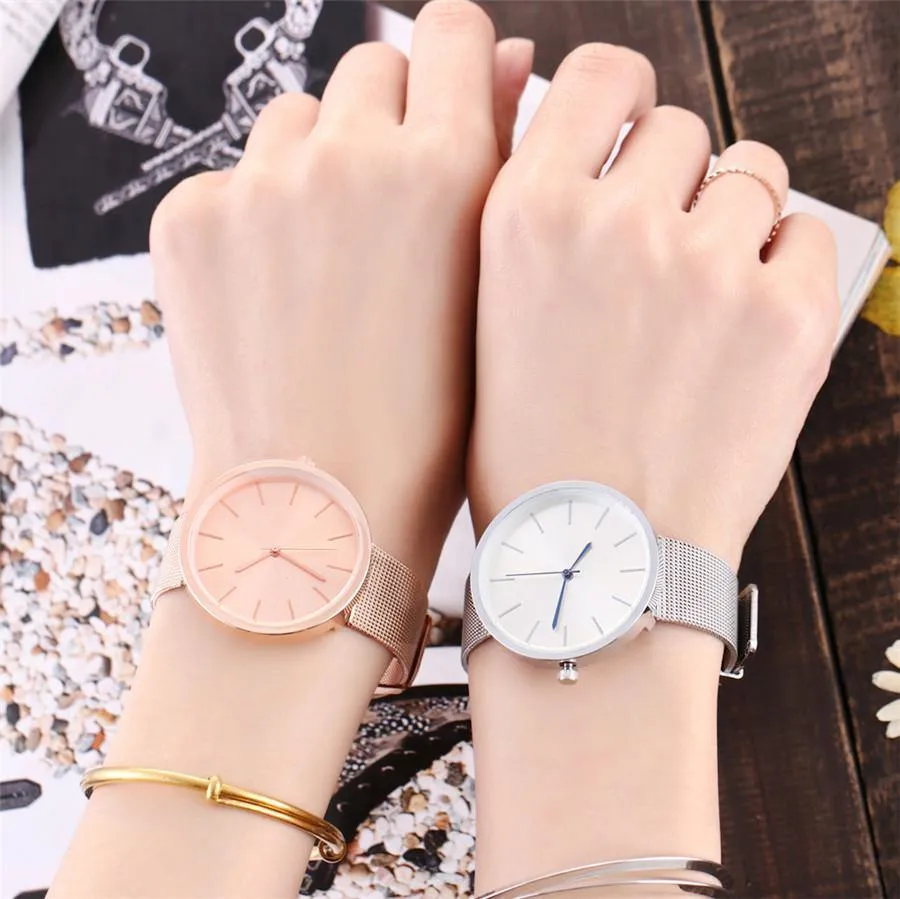 SILVER PLAIN MESH BAND WOMENS QUARTZ WRIST WATCH