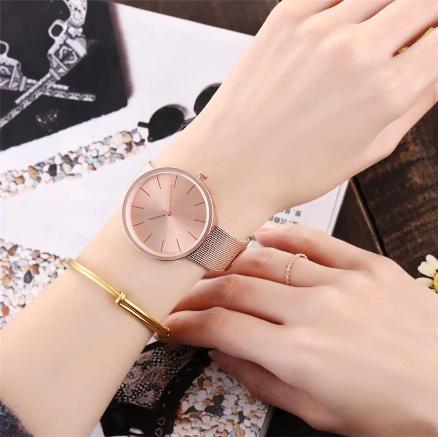 SILVER PLAIN MESH BAND WOMENS QUARTZ WRIST WATCH