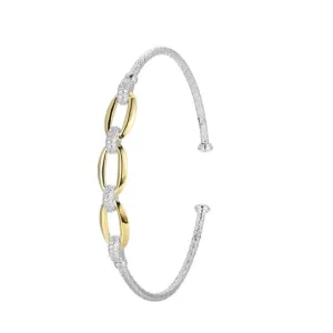 SS Two-Tone CZ Mesh Oval Link Bangle Bracelet