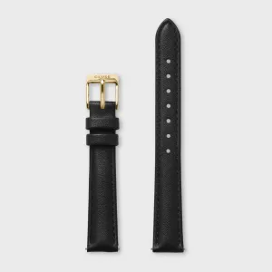 Strap 14 mm Leather Black, Gold Colour