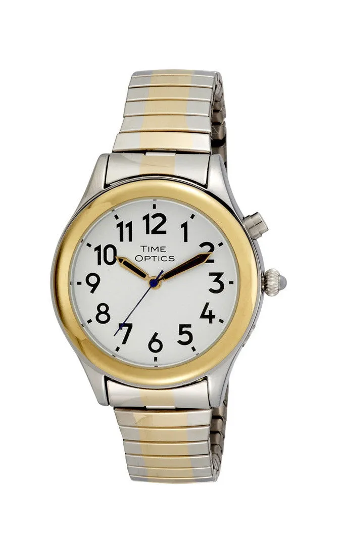 TimeOptics Women's Talking Two-Tone Day Date Alarm Expansion Bracelet Watch # GWC07TT